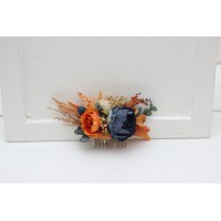 Flower comb in burnt orange ivory navy blue color scheme. Wedding accessories for hair. Bridal flower comb. Bridesmaid floral comb. 51111