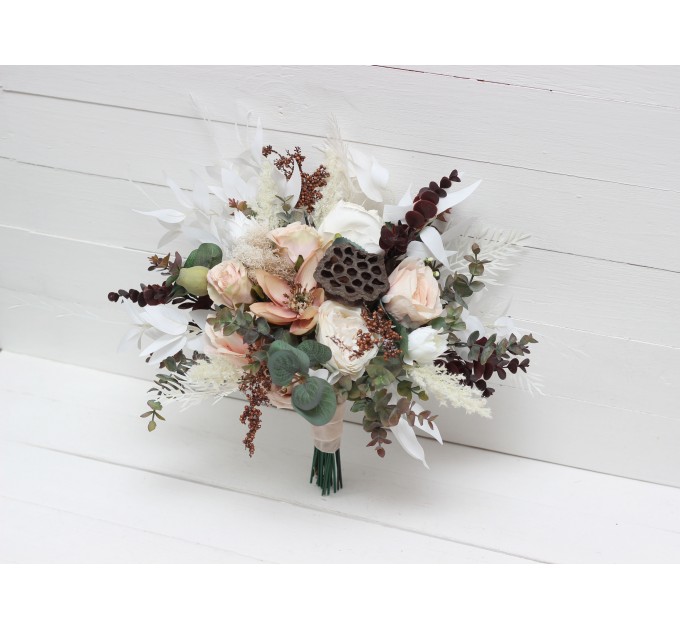 Wedding Bouquets in Beige, White & Blush Pink | Small Faux Bridal & Bridesmaid Bouquets