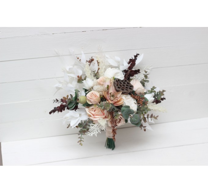 Wedding Bouquets in Beige, White & Blush Pink | Small Faux Bridal & Bridesmaid Bouquets