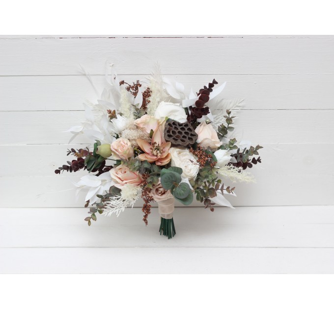 Wedding Bouquets in Beige, White & Blush Pink | Small Faux Bridal & Bridesmaid Bouquets