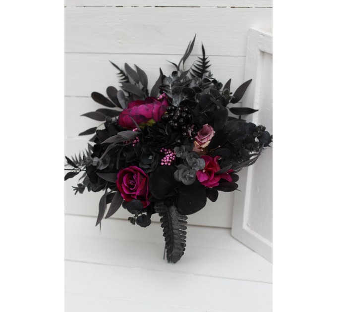 Deep Purple, Black, and Magenta Wedding Bouquets – Gothic Bridal Designs