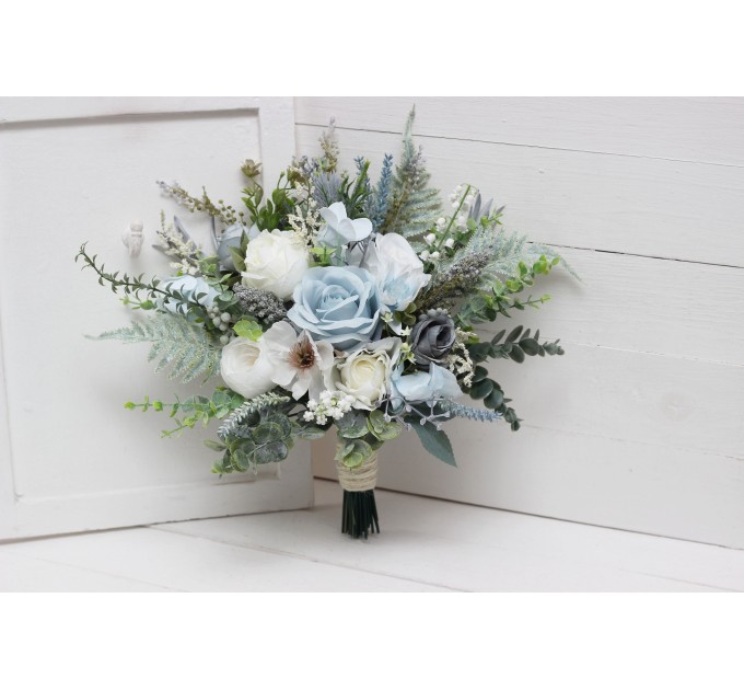 Wedding bouquets in dusty blue white colors. Bridal bouquet. Faux bouquet. Bridesmaid bouquet. 5116