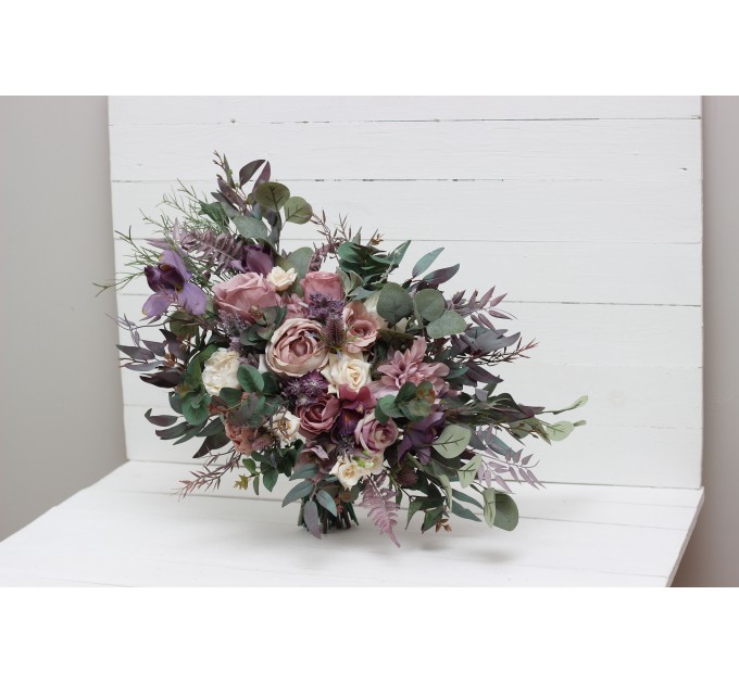 Wedding bouquets in mauve purple cream colors. Bridal bouquet. Faux bouquet. Bridesmaid bouquet. 5114