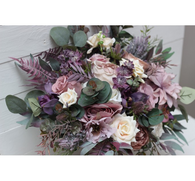 Wedding bouquets in mauve purple cream colors. Bridal bouquet. Faux bouquet. Bridesmaid bouquet. 5114