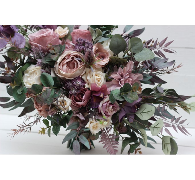 Wedding bouquets in mauve purple cream colors. Bridal bouquet. Faux bouquet. Bridesmaid bouquet. 5114