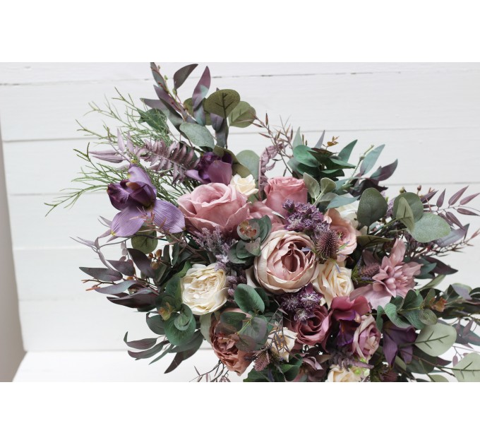Wedding bouquets in mauve purple cream colors. Bridal bouquet. Faux bouquet. Bridesmaid bouquet. 5114