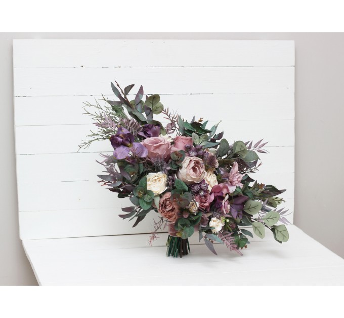 Wedding bouquets in mauve purple cream colors. Bridal bouquet. Faux bouquet. Bridesmaid bouquet. 5114