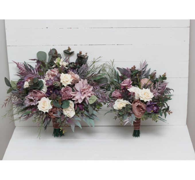 Wedding bouquets in mauve purple cream colors. Bridal bouquet. Faux bouquet. Bridesmaid bouquet. 5114
