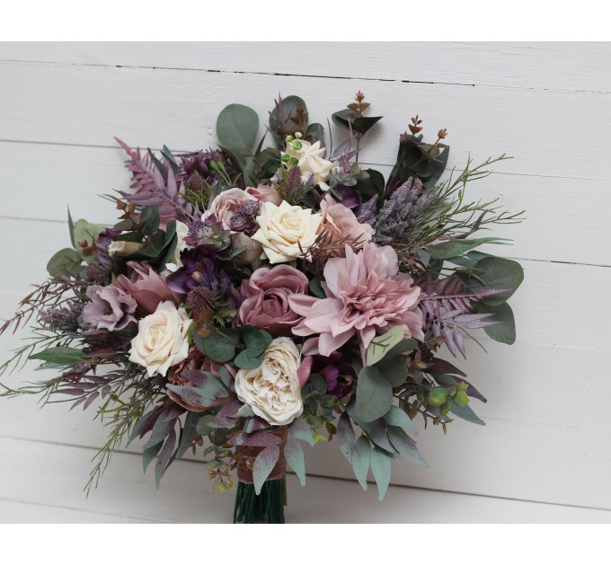 Wedding bouquets in mauve purple cream colors. Bridal bouquet. Faux bouquet. Bridesmaid bouquet. 5114