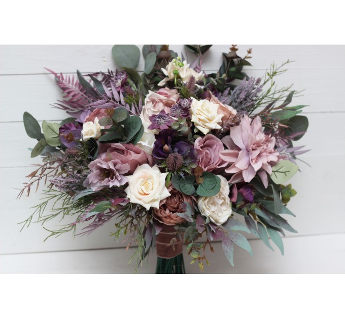 Wedding bouquets in mauve purple cream colors. Bridal bouquet. Faux bouquet. Bridesmaid bouquet. 5114