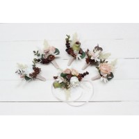  Wedding boutonnieres and wrist corsage  in beige white blush pink color scheme. Flower accessories. 5113