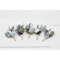  Wedding boutonnieres and wrist corsage  in dusty blue white color scheme. Flower accessories. 5116