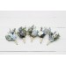 Wedding boutonnieres and wrist corsage in dusty blue white color scheme. Flower accessories. 5116