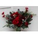 Winter pine bouquet. Red protea bouquet. Faux cones bouquet. Classic wedding. Vine silk flowers. Red green color scheme. Hunter green bouquet. 5117