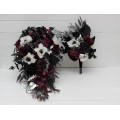 Deep Purple, Black, Silver, and White Anemone Wedding Bouquets – Gothic & Halloween Cascade Bouquet