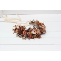 Cinnamon terracotta beige flower crown. Hair wreath. Flower girl crown. Wedding flowers. 5118