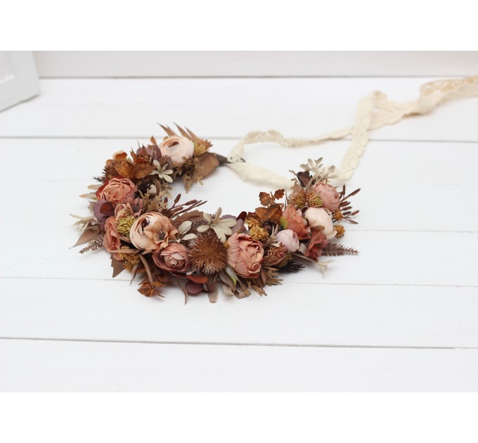 Cinnamon terracotta beige flower crown. Hair wreath. Flower girl crown. Wedding flowers. 5118