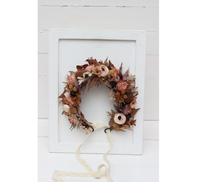 Cinnamon terracotta beige flower crown. Hair wreath. Flower girl crown. Wedding flowers. 5118