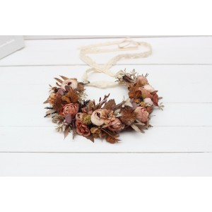 Cinnamon terracotta beige flower crown. Hair wreath. Flower girl crown. Wedding flowers. 5118
