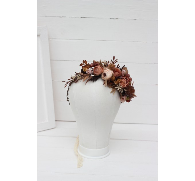Cinnamon terracotta beige flower crown. Hair wreath. Flower girl crown. Wedding flowers. 5118