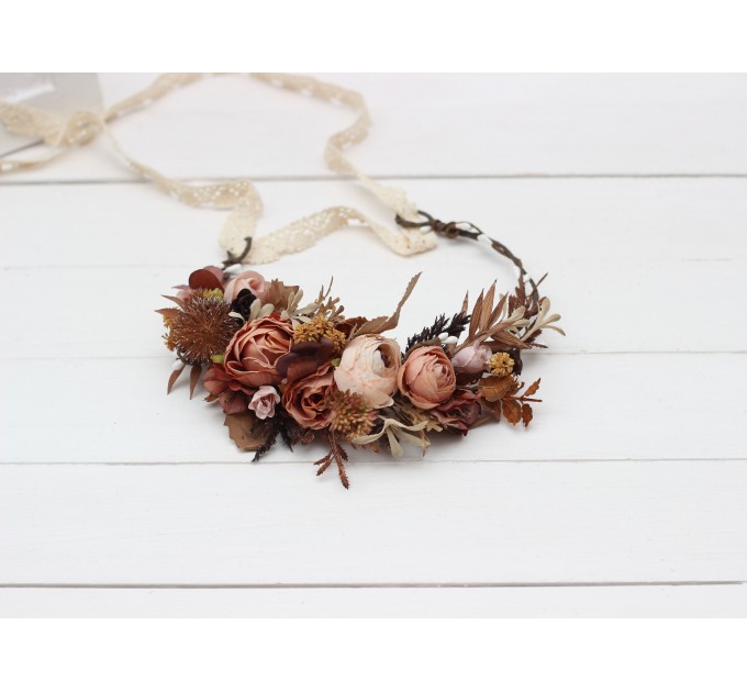 Cinnamon terracotta beige flower crown. Hair wreath. Flower girl crown. Wedding flowers. 5118