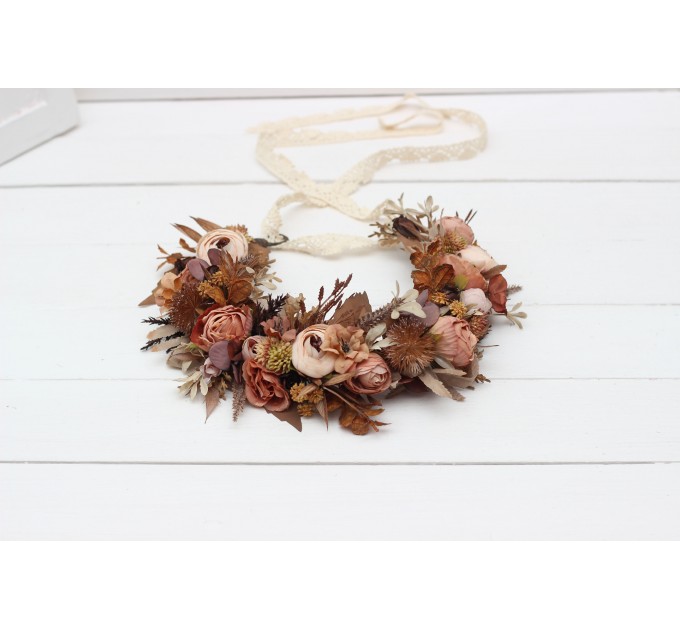 Cinnamon terracotta beige flower crown. Hair wreath. Flower girl crown. Wedding flowers. 5118