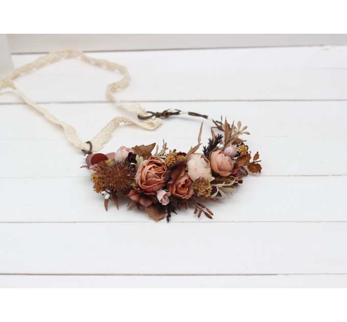 Cinnamon terracotta beige flower crown. Hair wreath. Flower girl crown. Wedding flowers. 5118