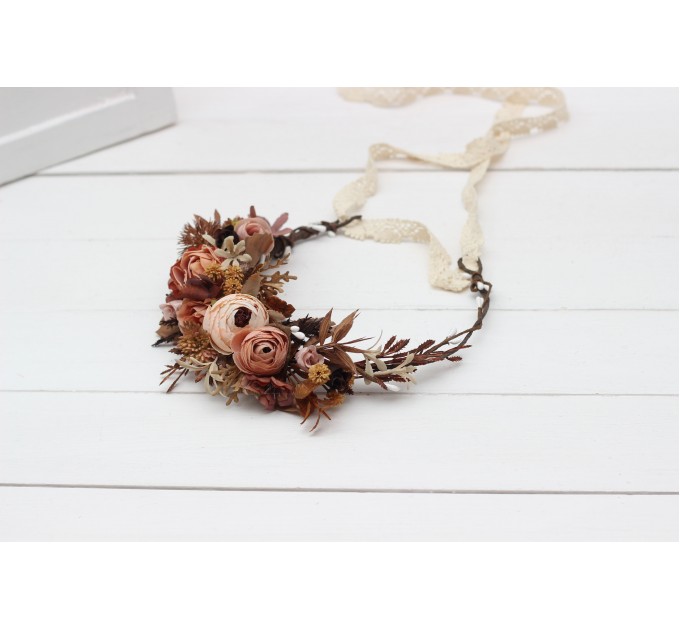 Cinnamon terracotta beige flower crown. Hair wreath. Flower girl crown. Wedding flowers. 5118
