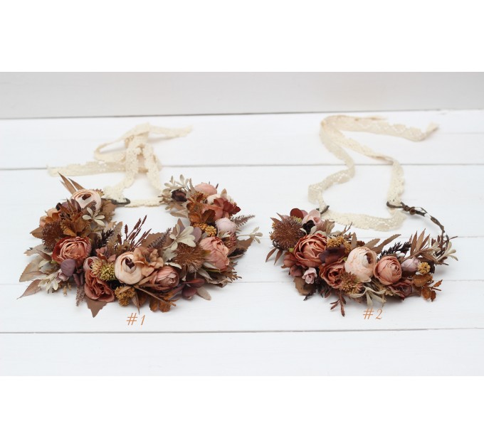 Cinnamon terracotta beige flower crown. Hair wreath. Flower girl crown. Wedding flowers. 5118
