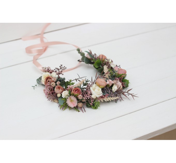 Dusty rose cream blush pink flower crown. Hair wreath. Flower girl crown. Wedding flowers. 5122