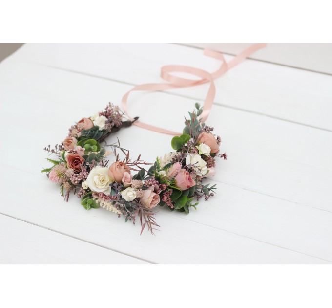 Dusty rose cream blush pink flower crown. Hair wreath. Flower girl crown. Wedding flowers. 5122