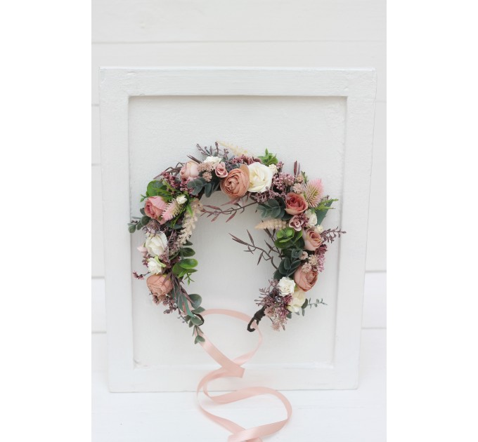 Dusty rose cream blush pink flower crown. Hair wreath. Flower girl crown. Wedding flowers. 5122