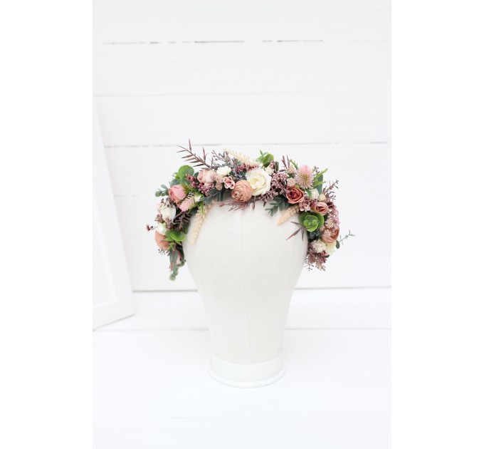 Dusty rose cream blush pink flower crown. Hair wreath. Flower girl crown. Wedding flowers. 5122