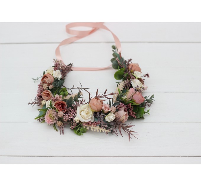 Dusty rose cream blush pink flower crown. Hair wreath. Flower girl crown. Wedding flowers. 5122
