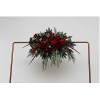  Flower arch arrangement in green and red colors.  Arbor flowers. Floral archway. Faux flowers for wedding arch. 5117