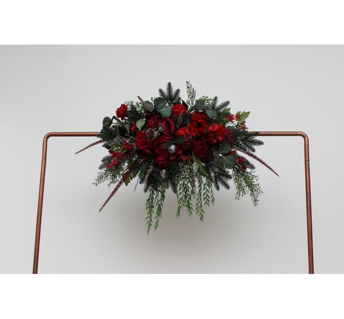  Flower arch arrangement in green and red colors.  Arbor flowers. Floral archway. Faux flowers for wedding arch. 5117