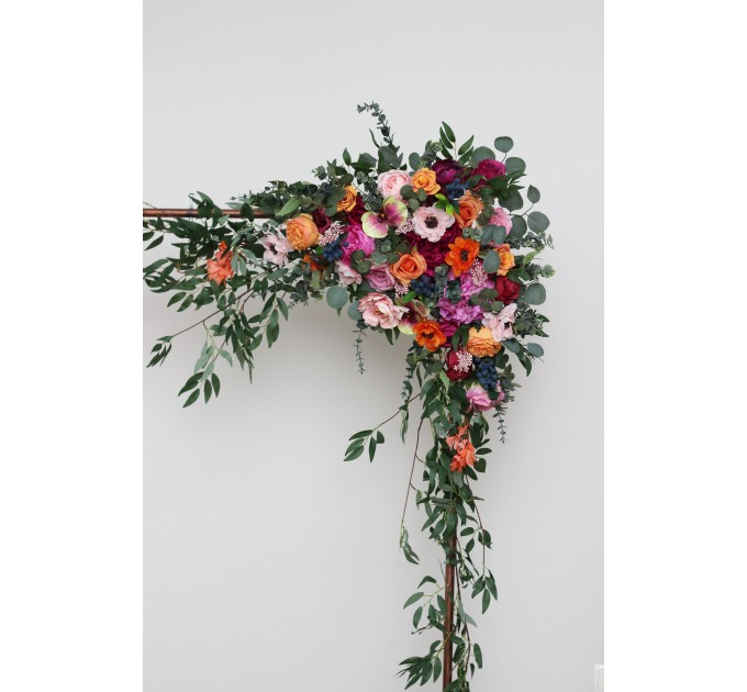  Flower arch arrangement in orange pink magenta colors.  Arbor flowers. Floral archway. Faux flowers for wedding arch. 5127