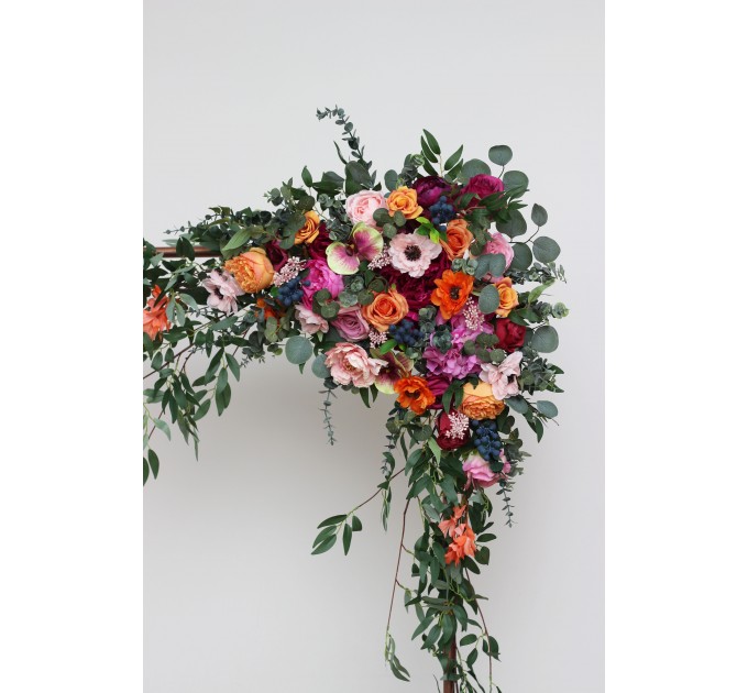 Flower arch arrangement in orange pink magenta colors.  Arbor flowers. Floral archway. Faux flowers for wedding arch. 5127