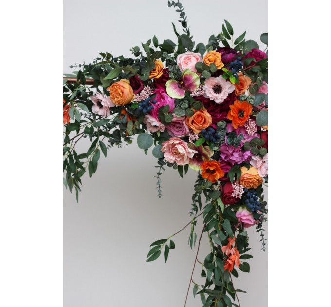  Flower arch arrangement in orange pink magenta colors.  Arbor flowers. Floral archway. Faux flowers for wedding arch. 5127