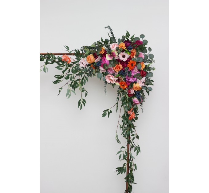  Flower arch arrangement in orange pink magenta colors.  Arbor flowers. Floral archway. Faux flowers for wedding arch. 5127
