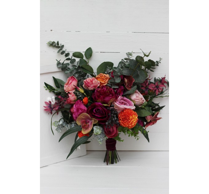 Jewel-Tone Wedding Bouquets in Emerald Green, Orange, Pink & Magenta | Faux Bridal & Bridesmaid Bouquets