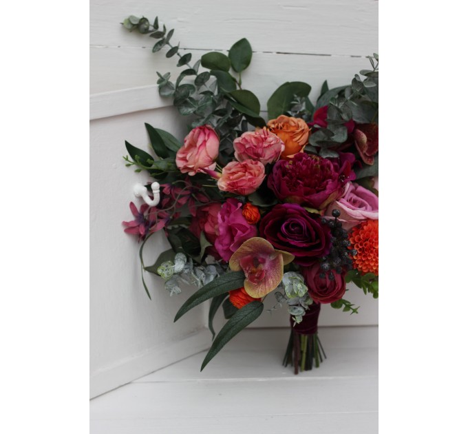 Jewel-Tone Wedding Bouquets in Emerald Green, Orange, Pink & Magenta | Faux Bridal & Bridesmaid Bouquets