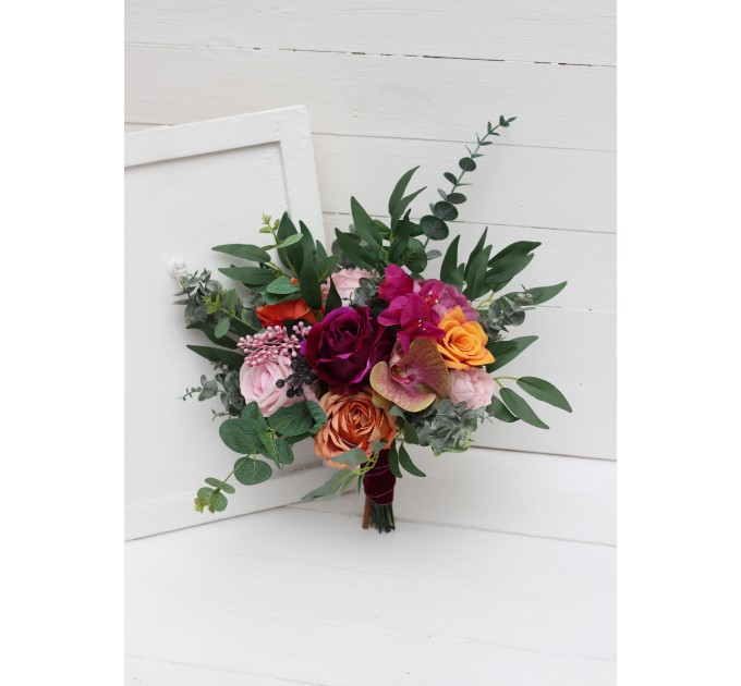 Jewel-Tone Wedding Bouquets in Emerald Green, Orange, Pink & Magenta | Faux Bridal & Bridesmaid Bouquets