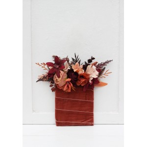 Pocket boutonniere in burgundy terracottacolor scheme. Flower accessories. 5121