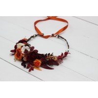 Rust burgundy white flower crown. Hair wreath. Flower girl crown. Wedding flowers. 5124