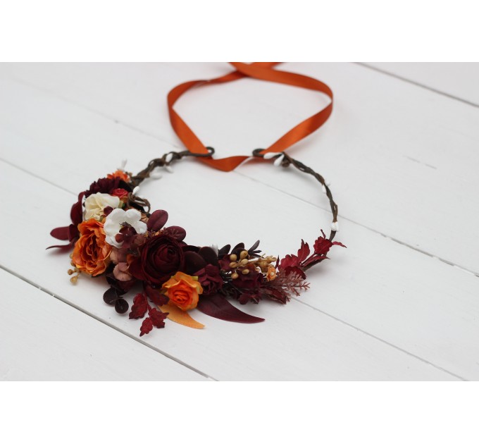 Rust burgundy white flower crown. Hair wreath. Flower girl crown. Wedding flowers. 5124
