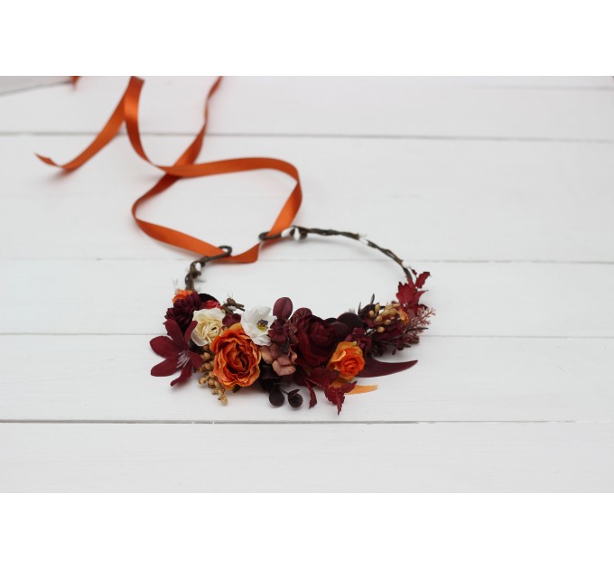Rust burgundy white flower crown. Hair wreath. Flower girl crown. Wedding flowers. 5124