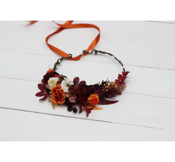 Rust burgundy white flower crown. Hair wreath. Flower girl crown. Wedding flowers. 5124