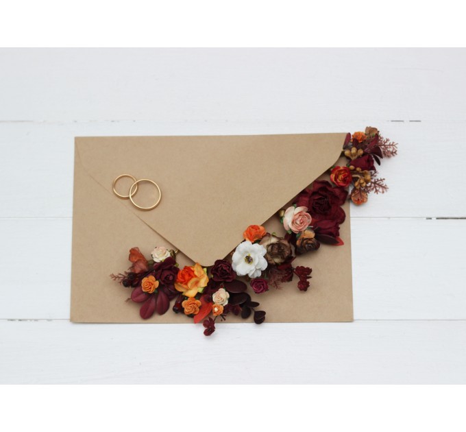  Set of 8 bobby pins in rust burgundy white color scheme. Hair accessories. Flower accessories for wedding.  5124