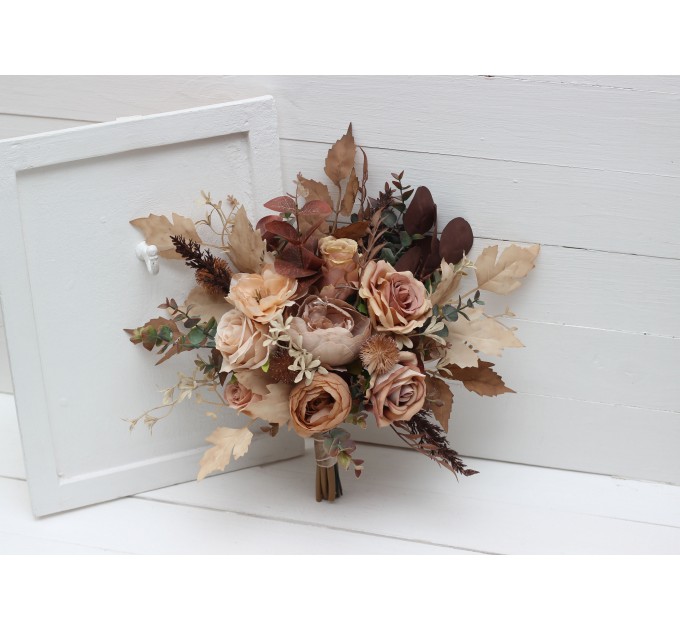 Wedding bouquets in cinnamon terracotta beige colors. Bridal bouquet. Faux bouquet. Bridesmaid bouquet. 5118